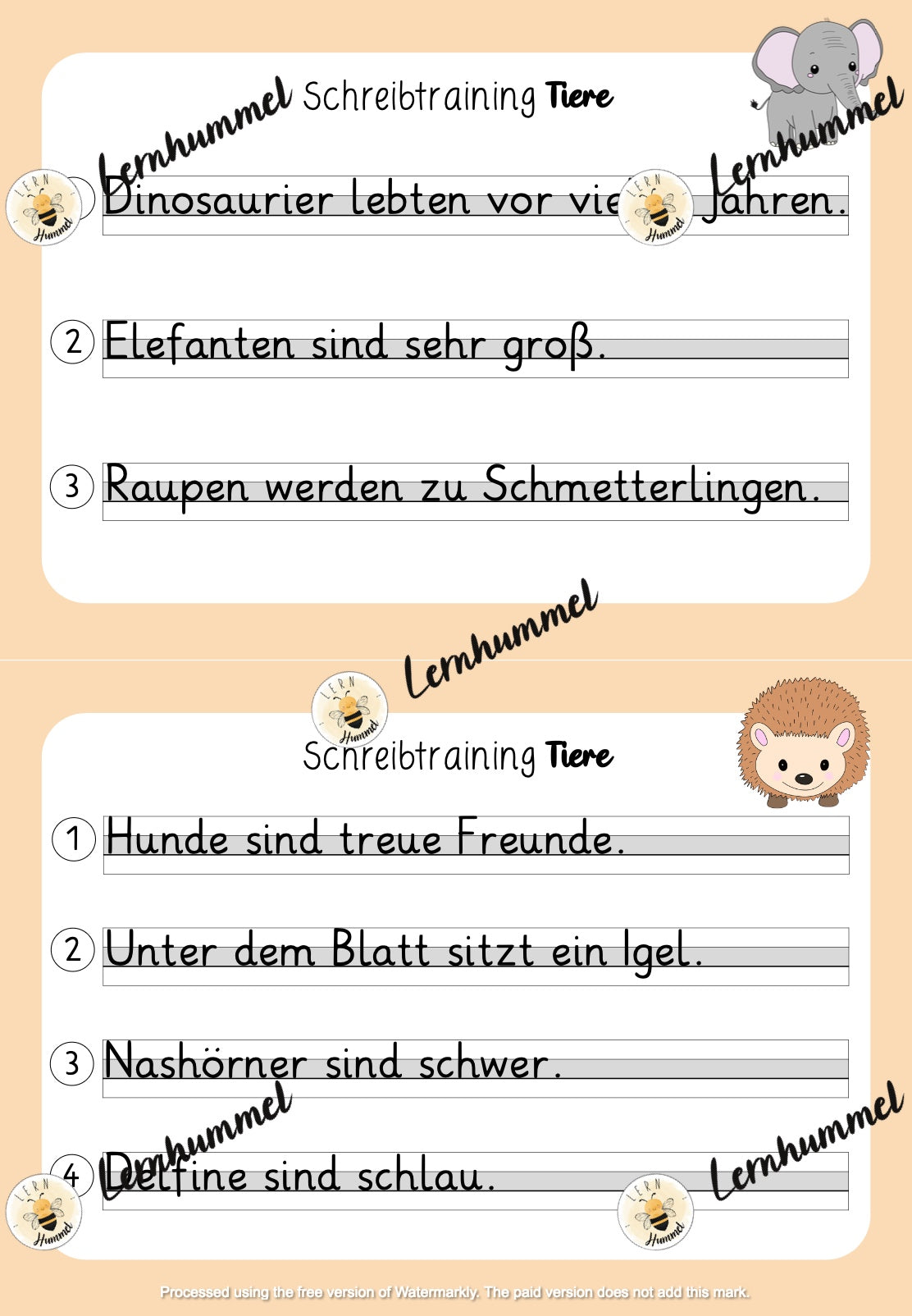 Abschreibtraining Tiere