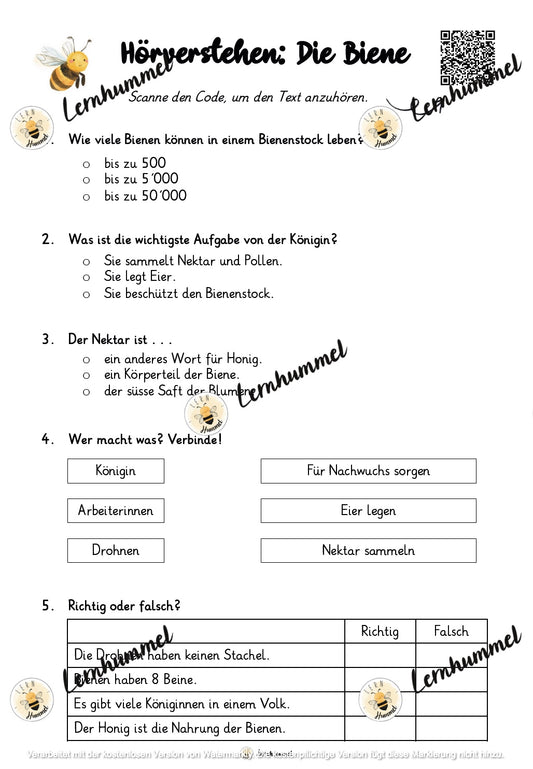 Hörverstehen - Die Biene (Sachtext)