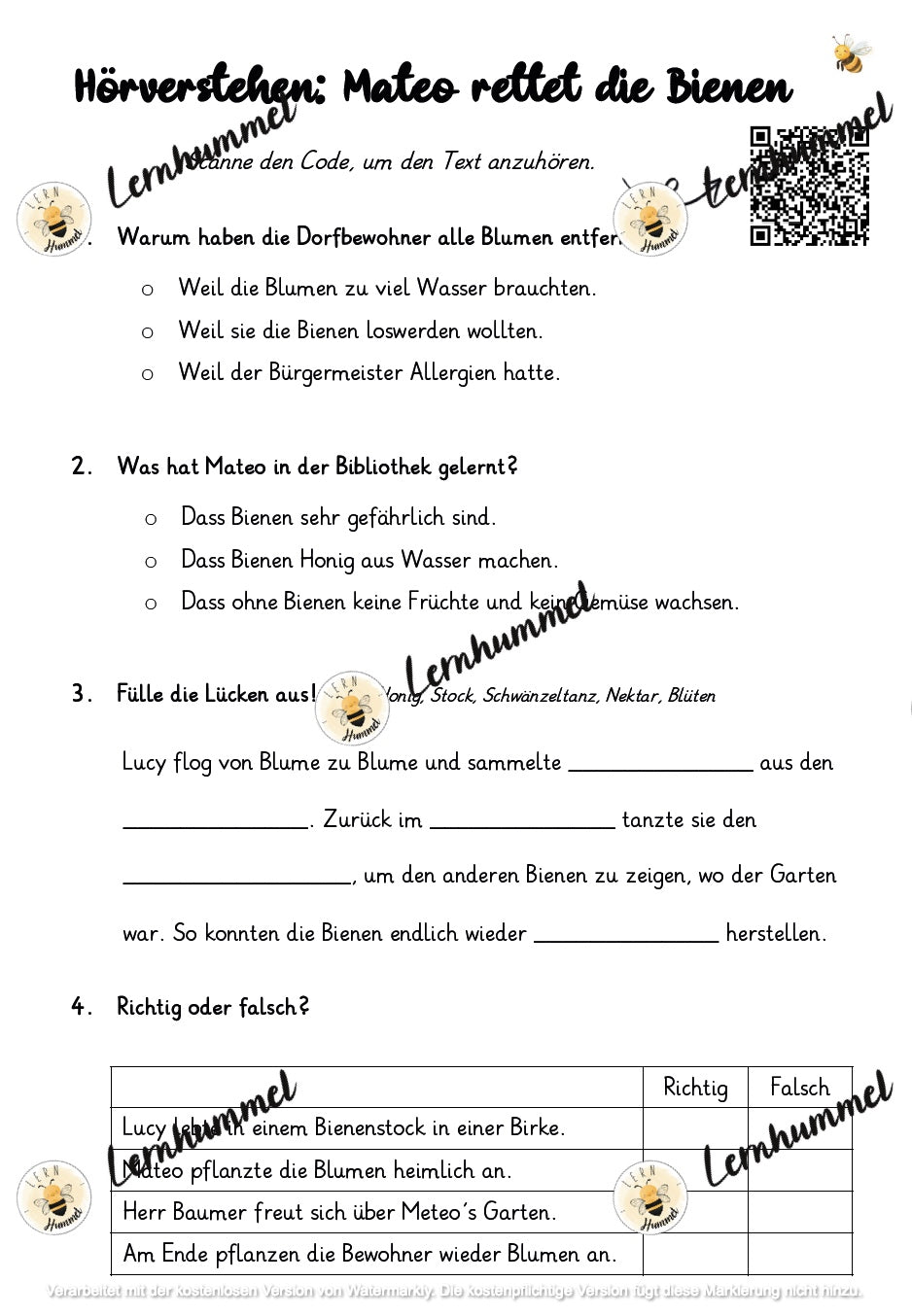 Hörverstehen - Mateo rettet die Bienen (Geschichte)