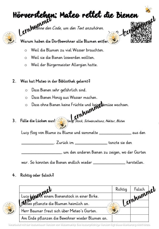 Hörverstehen - Mateo rettet die Bienen (Geschichte)