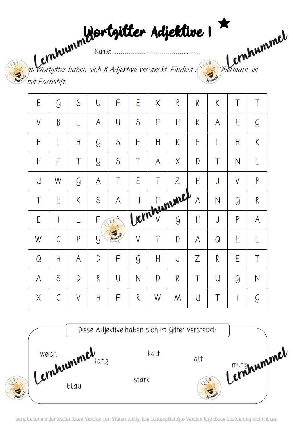 Erste Adjektiv-Übungen
