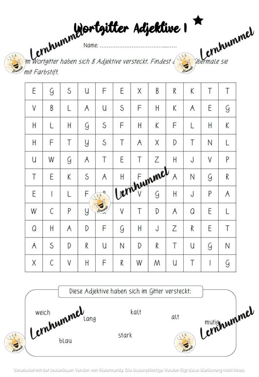 Erste Adjektiv-Übungen