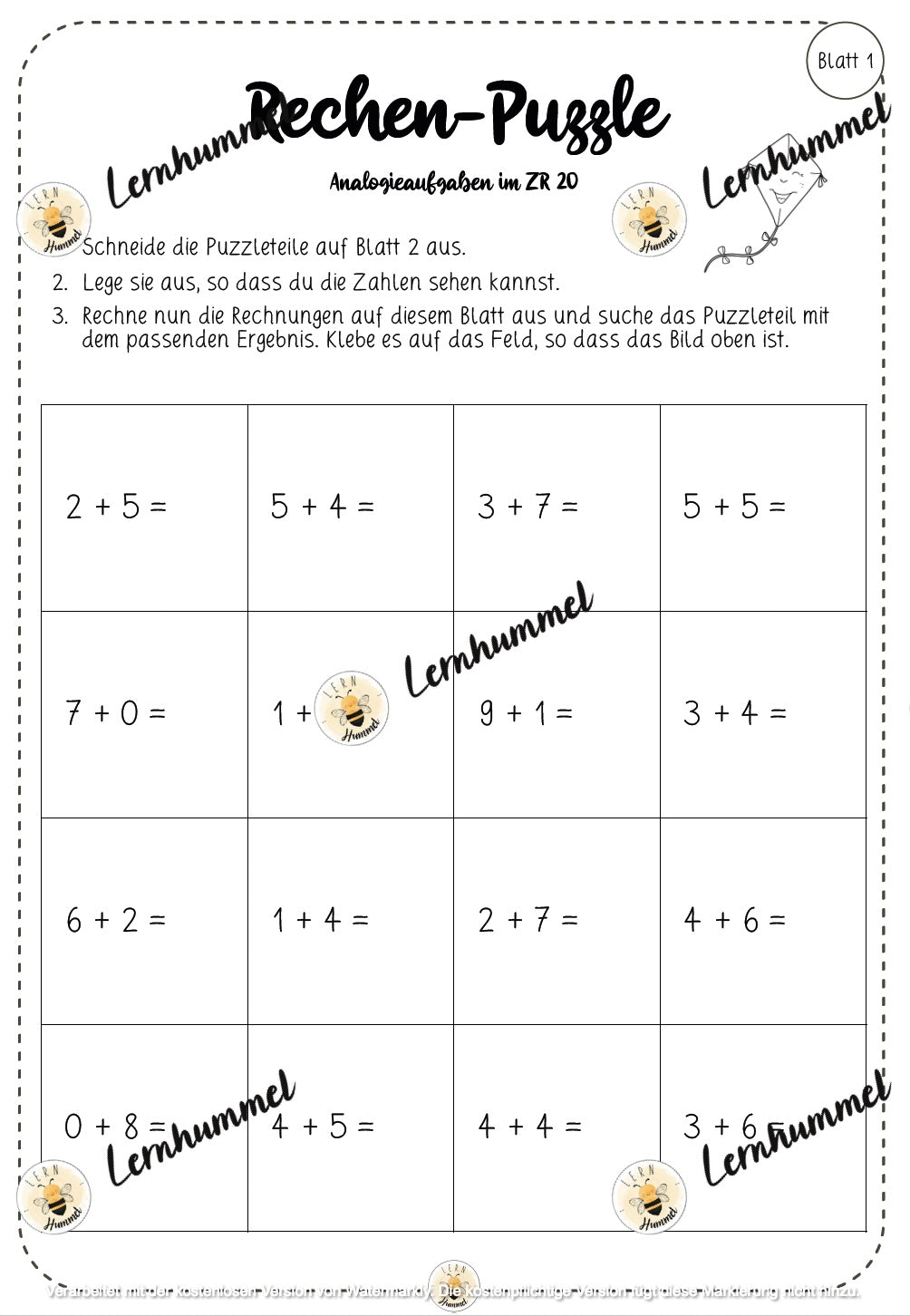 Rechenpuzzle Analogieaufgaben ZR 20