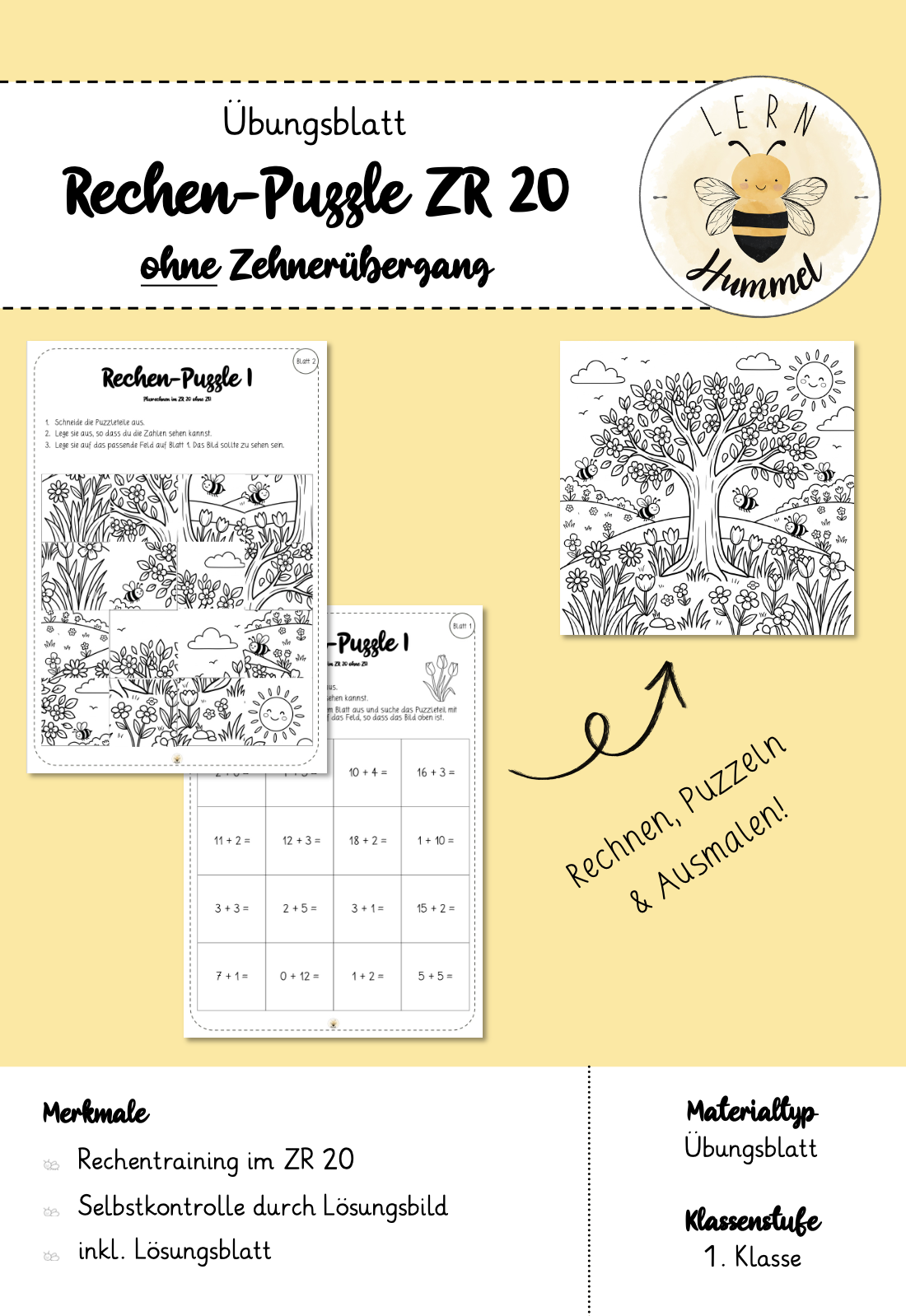 Rechenpuzzle: Plusrechnen ZR20 ohne Zehnerübergang