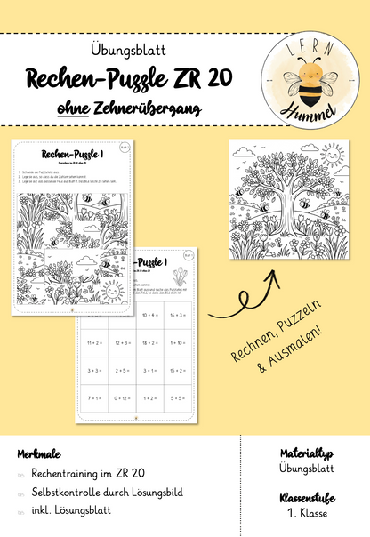 Rechenpuzzle: Plusrechnen ZR20 ohne Zehnerübergang