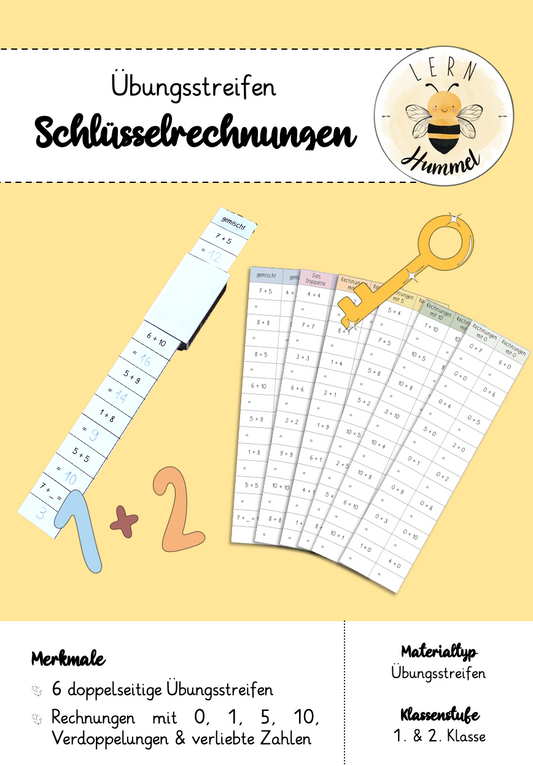 Übungsstreifen Schlüsselrechnungen (Plusrechnen)