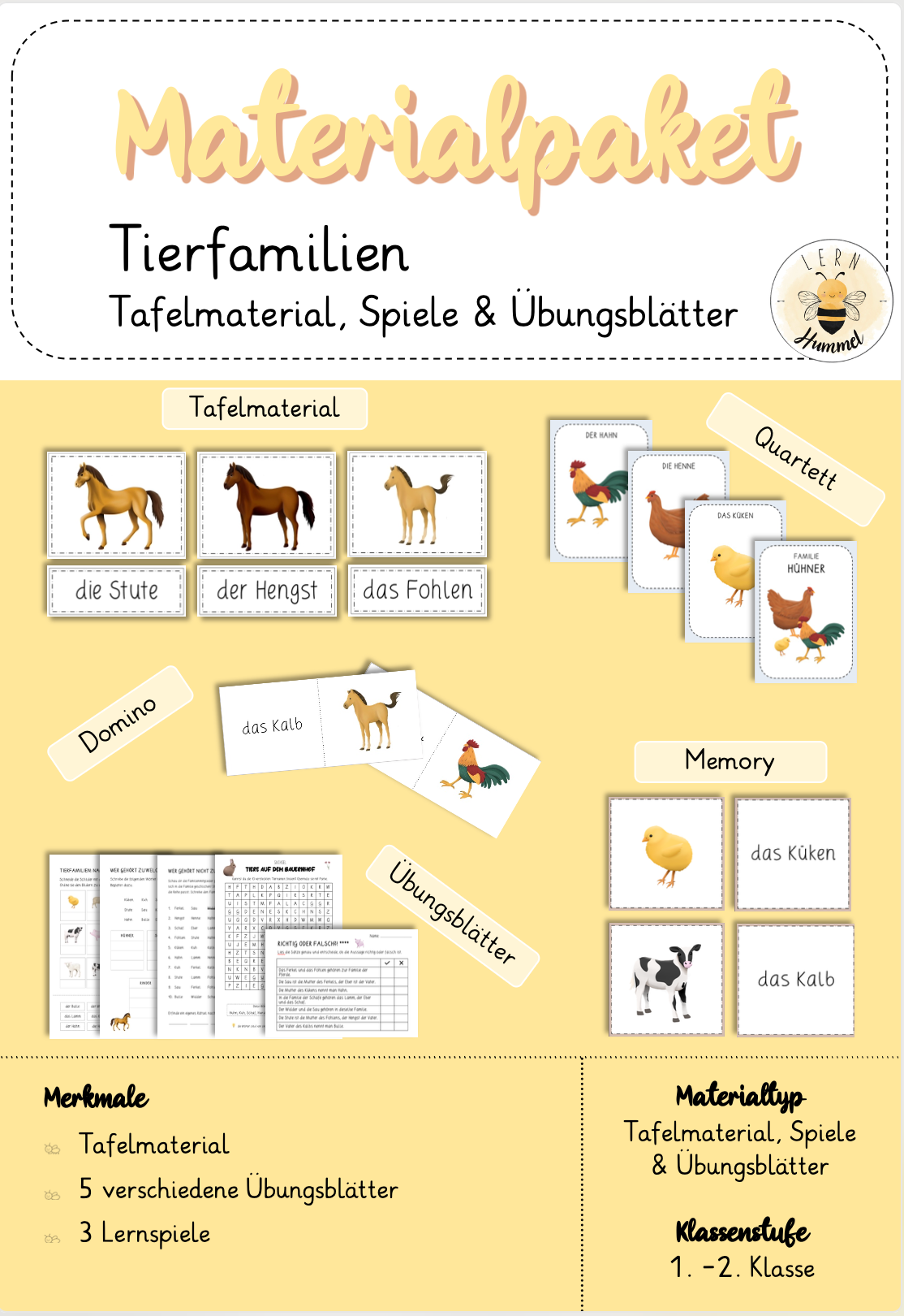 Materialpaket - Tierfamilien (Tafelmaterial, Übungsblätter & Spiele)