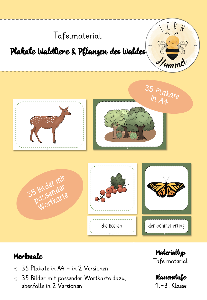 Tafelmaterial - Tiere und Pflanzen des Waldes