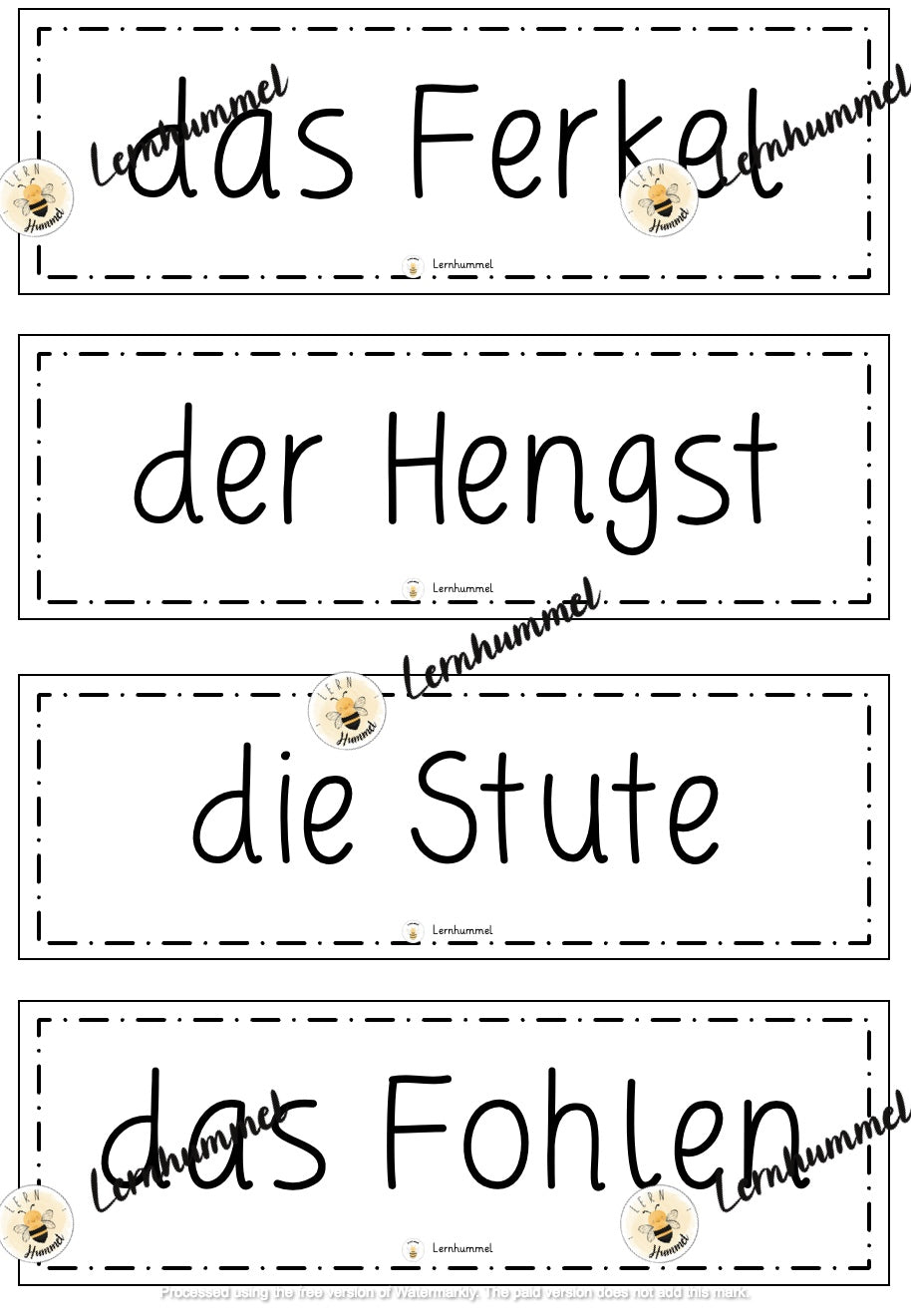 Tafelmaterial - Tierfamilien