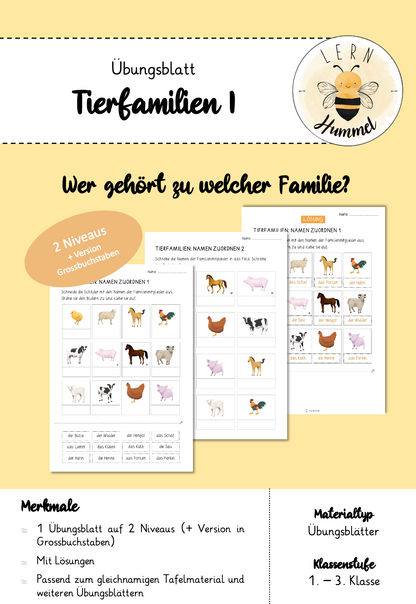 Übungsblätter 1 - Tierfamilien (Bild & Name zuordnen)