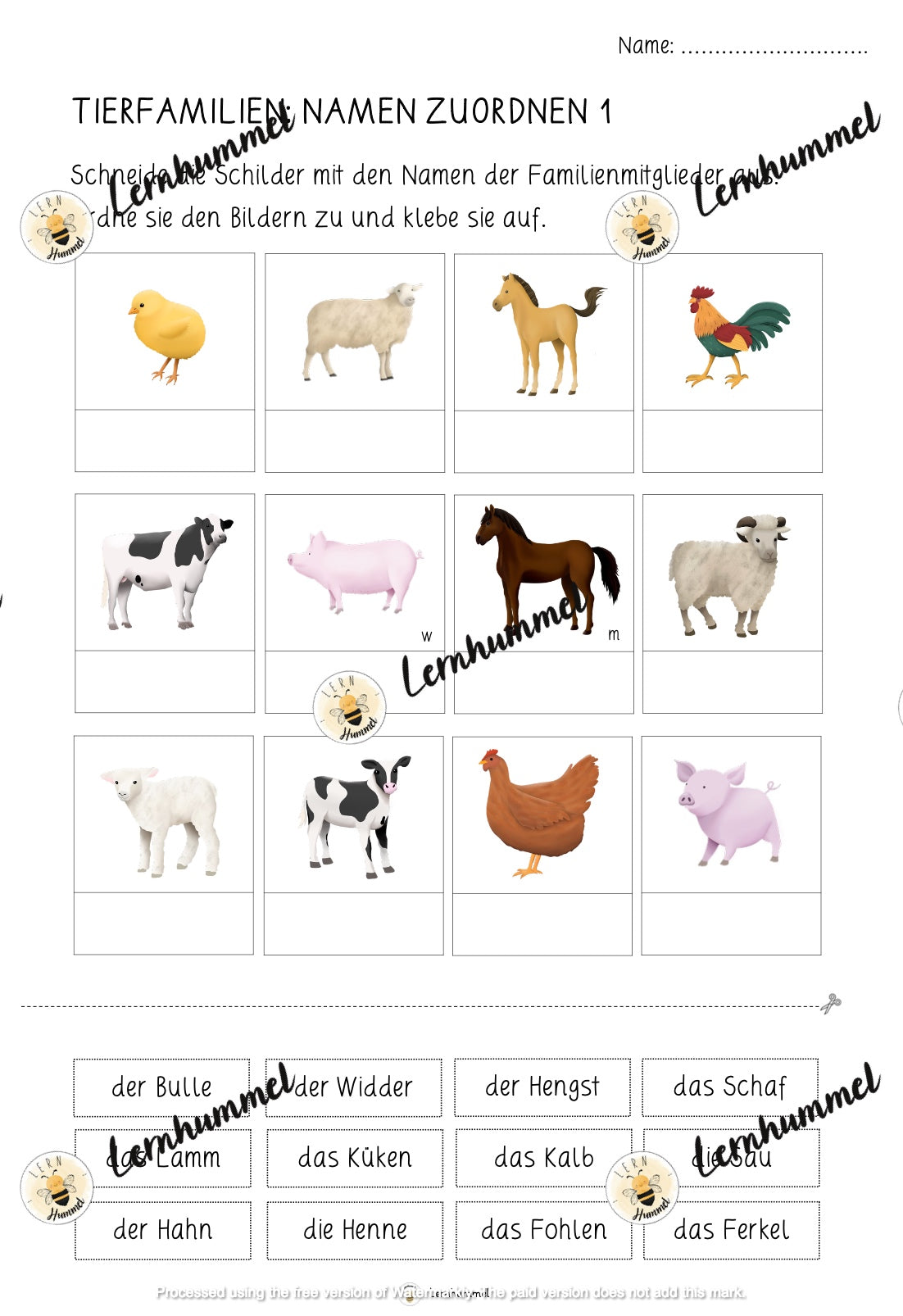 Materialpaket: Übungsblätter Tierfamilien (Bauernhof)