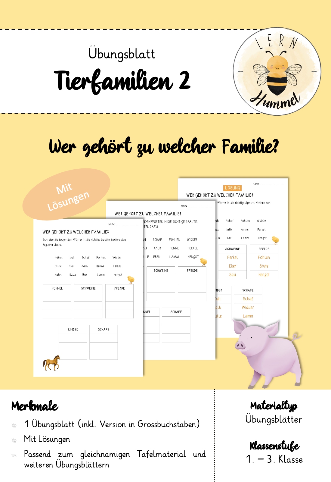 Übungsblätter 2 - Tierfamilien (Wer gehört zu welcher Familie?)