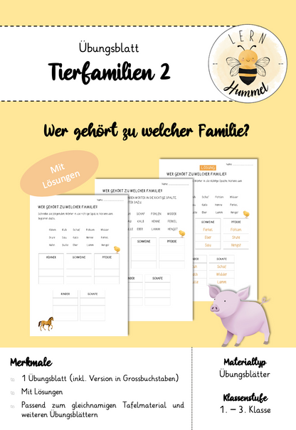 Übungsblätter 2 - Tierfamilien (Wer gehört zu welcher Familie?)