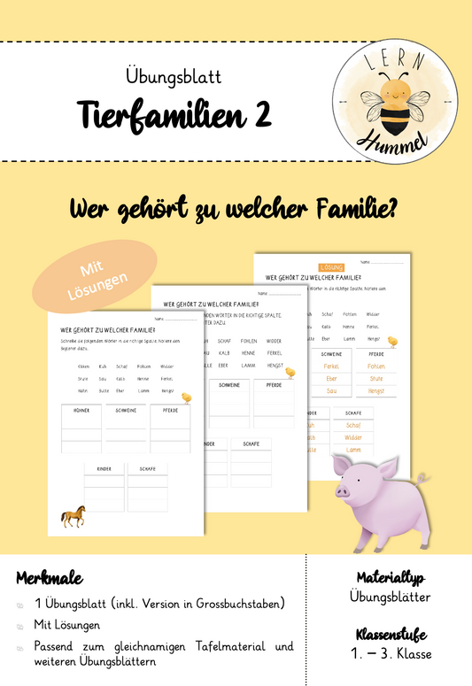 Übungsblätter 2 - Tierfamilien (Wer gehört zu welcher Familie?)