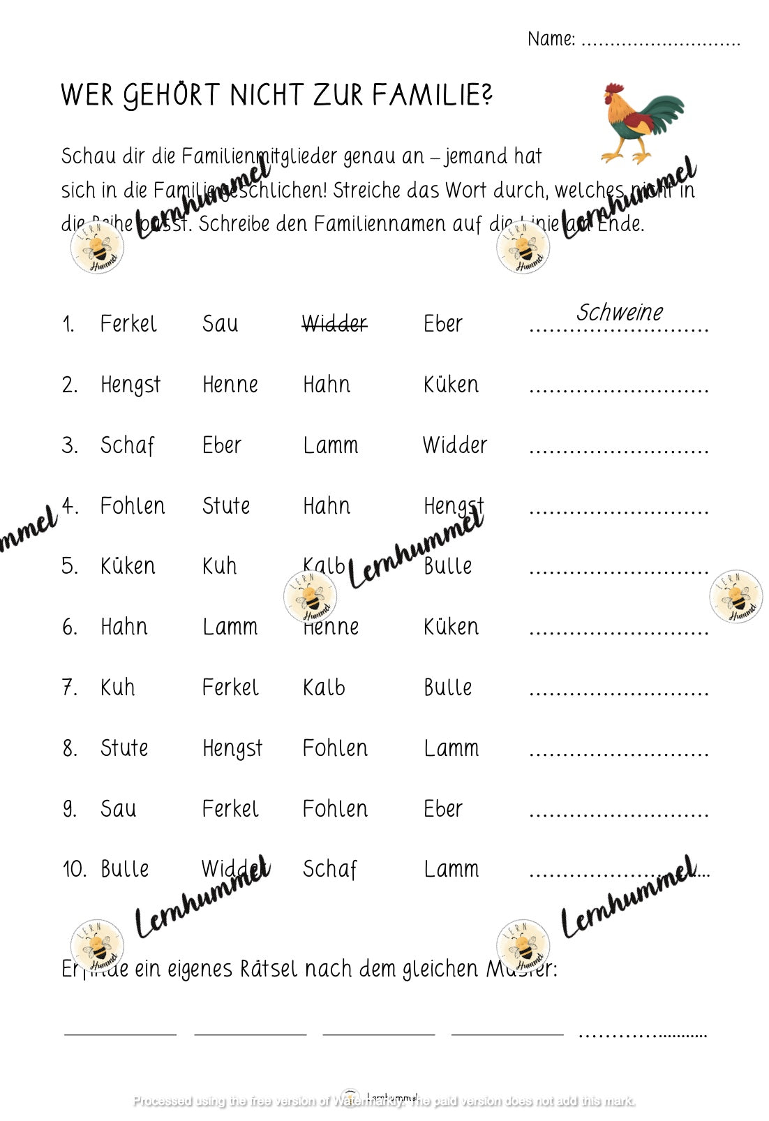 Materialpaket: Übungsblätter Tierfamilien (Bauernhof)