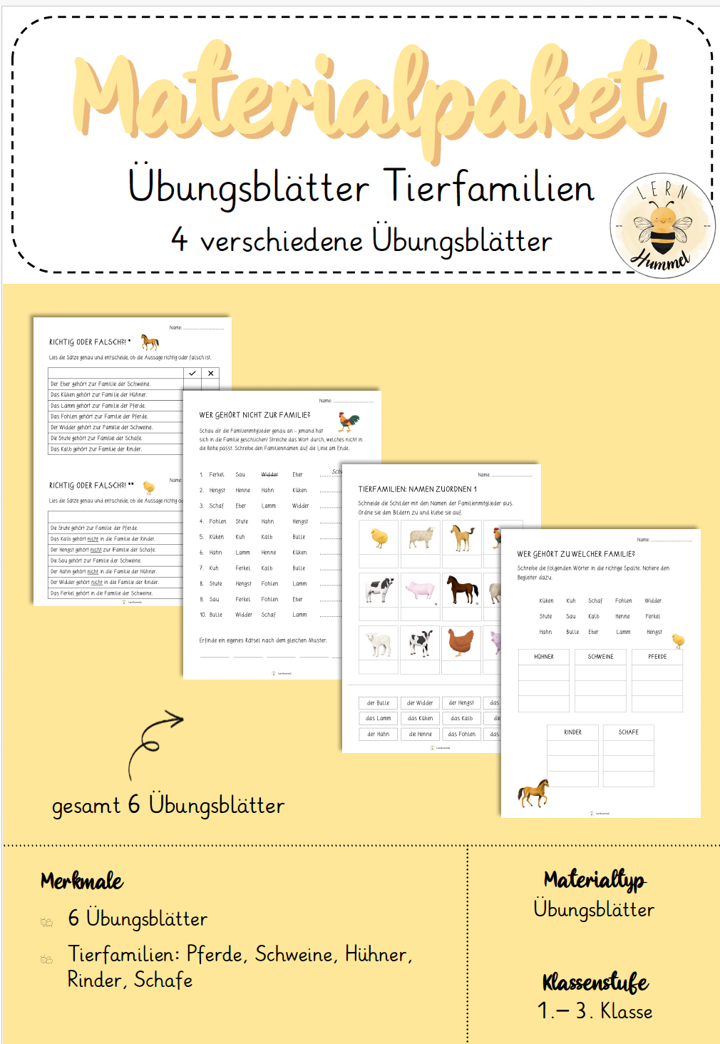 Materialpaket: Übungsblätter Tierfamilien (Bauernhof)