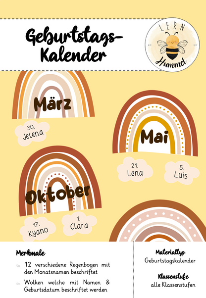 Geburtstagskalender im Boho-Design