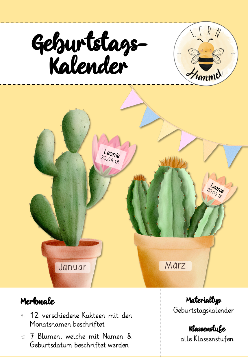 Geburtstagskalender im Kakteen-Design