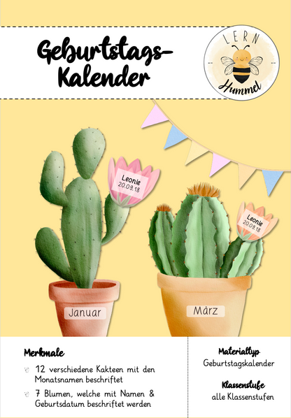 Geburtstagskalender im Kakteen-Design